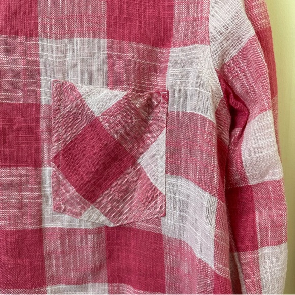 ANTHRO Cloth & Stone Pink Plaid Linen Blend Button Back Blouse SZ Small - Picture 3 of 9